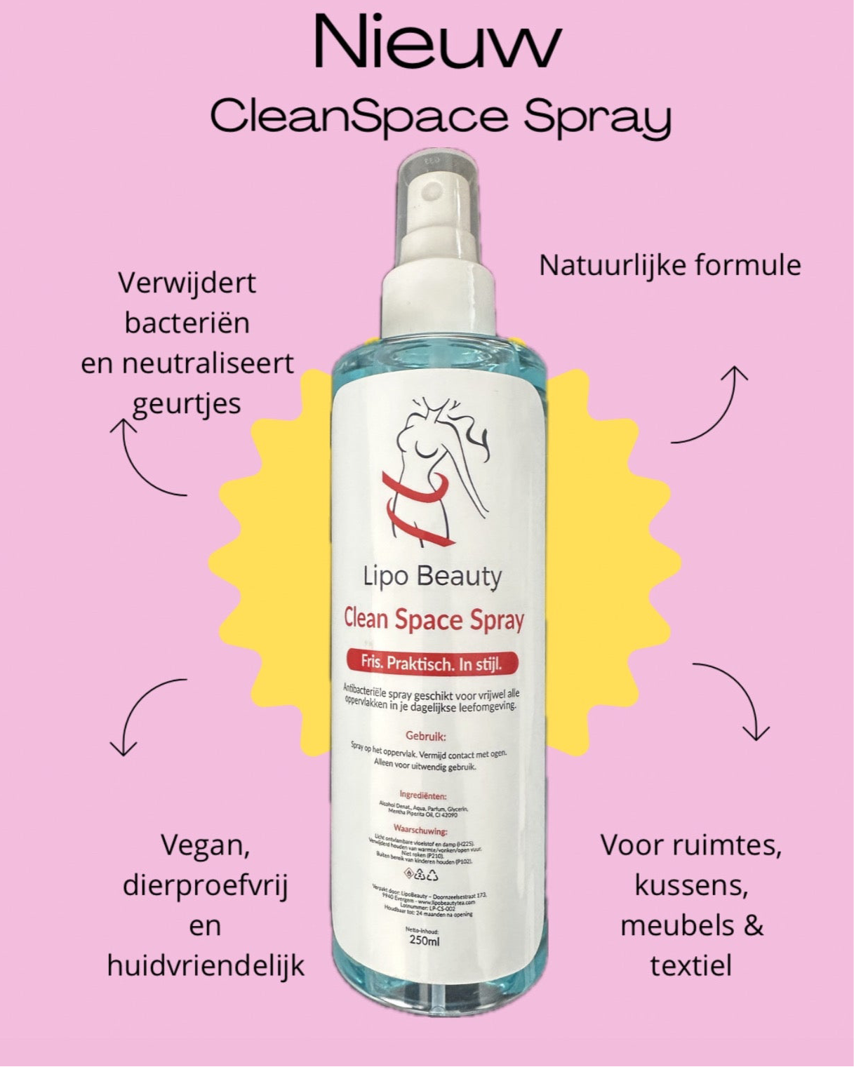 Fris. Zuiver. Beschermd. Ontdek de Lipo Beauty Clean Space Spray!