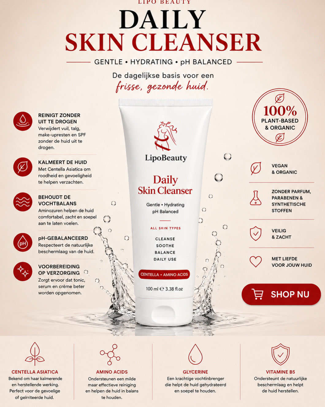 LipoBeauty Daily Skin Cleanser – Milde Gezichtsreiniger met Centella & Aminozuren | 100 ml